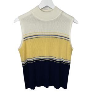 Y2K Color Block Striped Sleeveless Mock Neck Sweater - Women's Size M